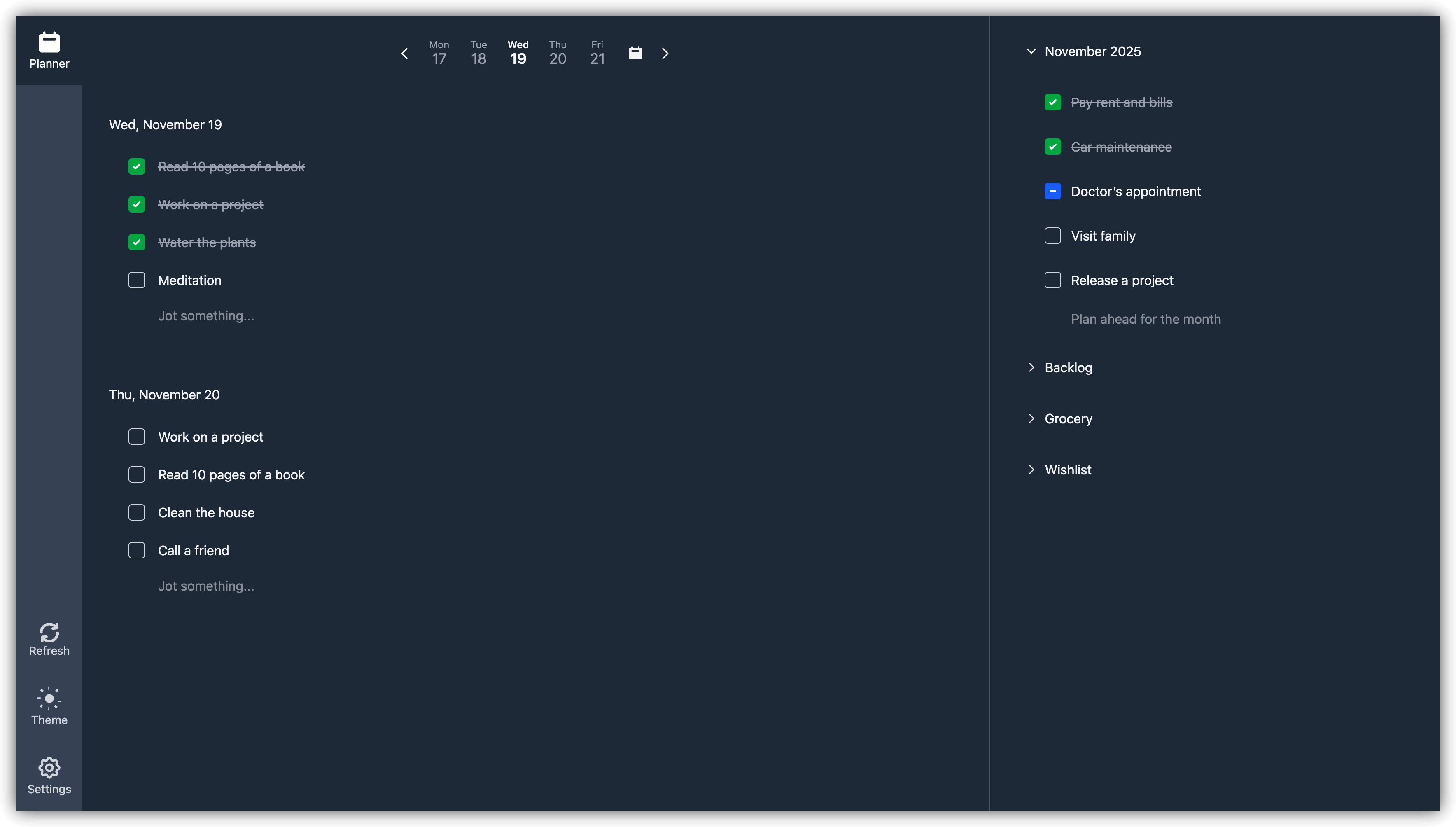 Perga planner screenshot
