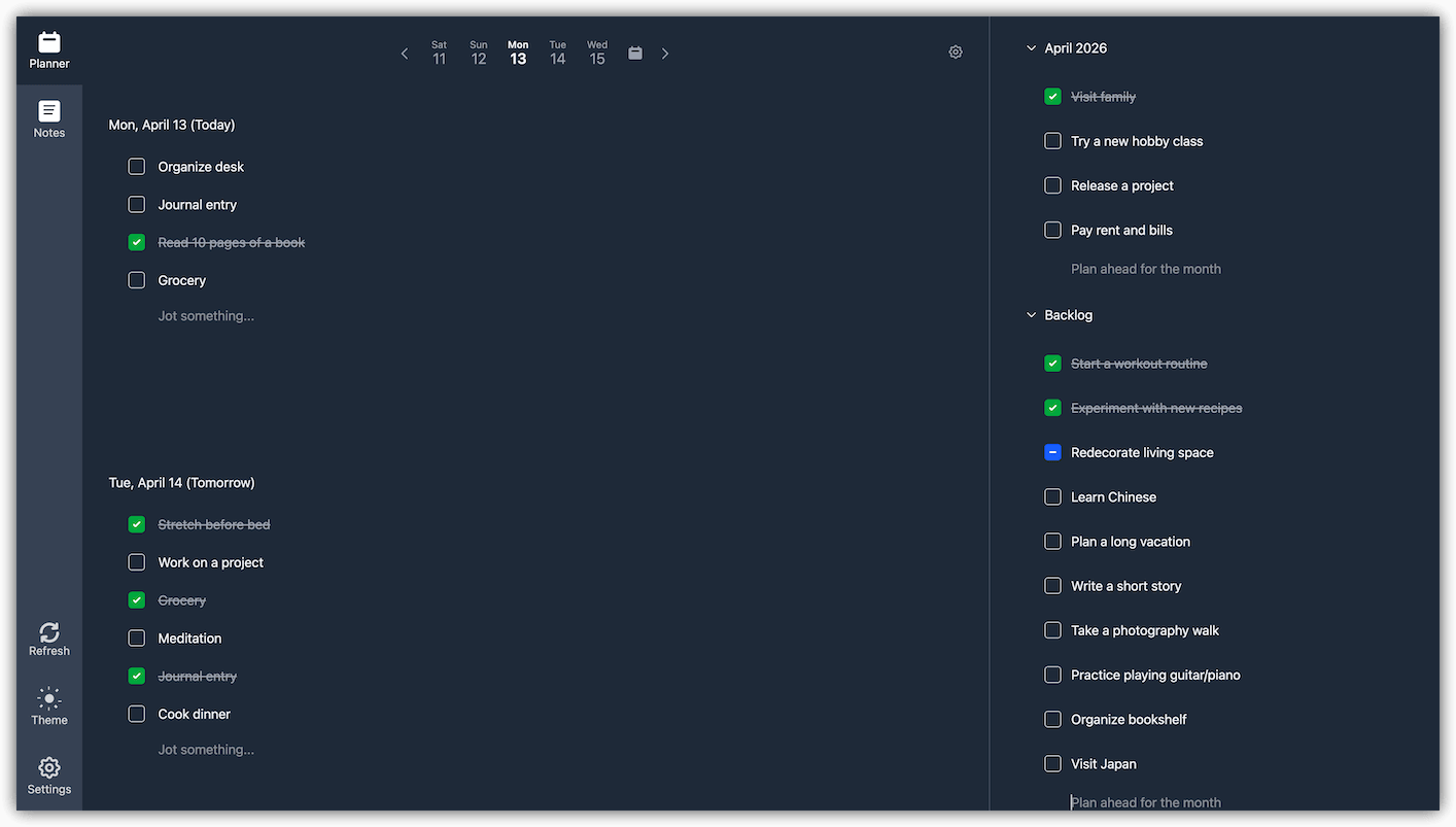 Planner screenshot